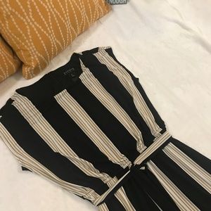 Womens Striped Belted Wide Leg Jumpsuit